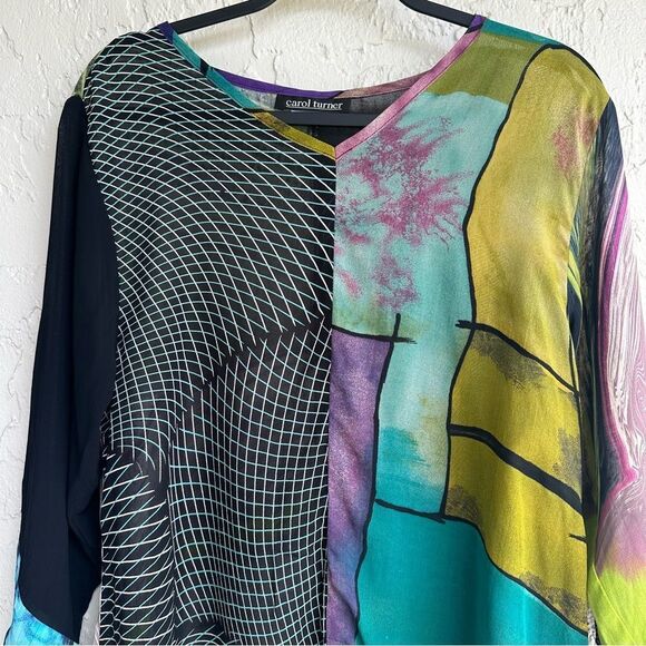CAROL TURNER Blouse Top Women Medium Vintage Artsy Boho Art To Wear Geometric - Picture 2 of 9